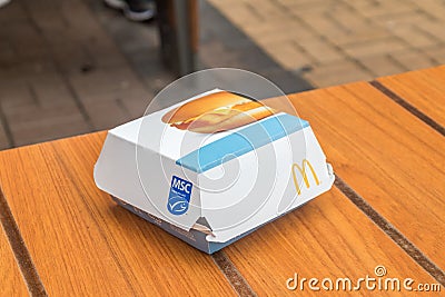 McDonald`s Filet-O-Fish sandwich box Editorial Stock Photo