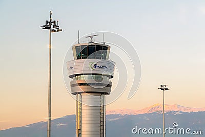 SOFIA, BULGARIA - March, 2019: `Bulgarian Air Traffic Services Authority` BULATSA control center at Sofia Airport Editorial Stock Photo