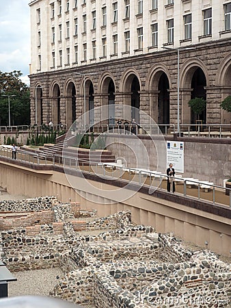 editorial ruins of ancient Roman Empire behind Presidential Palace Sofia, Bulgaria Editorial Stock Photo