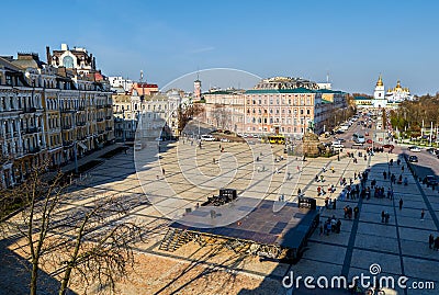 Sofievskaya Sofia square located in central Kiev. Space is so called because of St. Sophia Cathedral was built here in 1037. Editorial Stock Photo