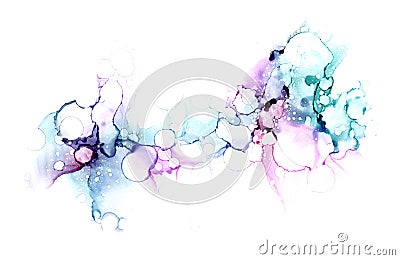 Soft abstract hand drawn watercolor or alcohol ink background in pink and blue tones. Raster illustration. Cartoon Illustration