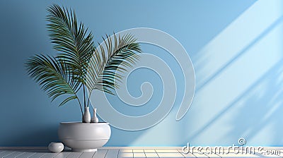 Soft Aqua Bedroom with Serene Leaves and Fronds Stock Photo