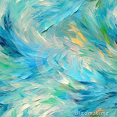 Soft Aqua Color Oil Paint Strokes On Canvas. Seamless Background. Generative AI Stock Photo