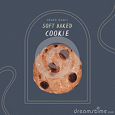 Soft baked cookie, hand draw water color vector Vector Illustration