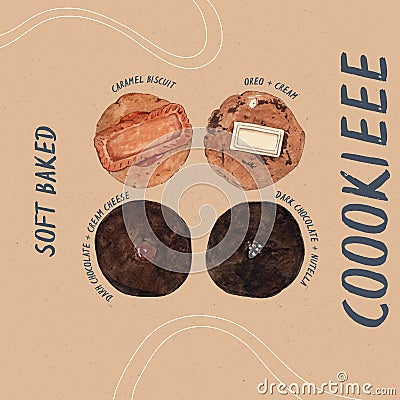 Soft baked cookie, hand draw water color vector Vector Illustration