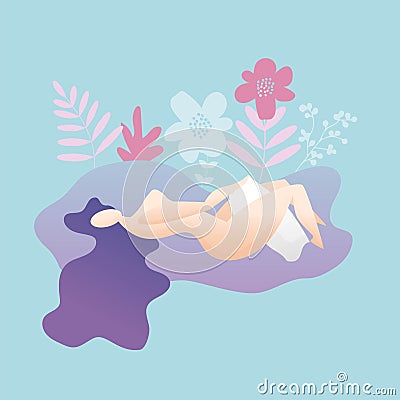 Soft and beautiful illustration of masturbation woman with flora decoration Vector Illustration