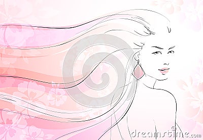 Soft bloom background with young girl Vector Illustration