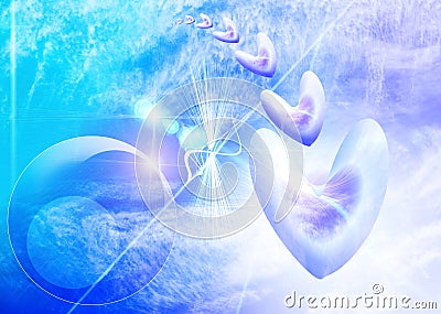Soft blue celestial background with hearts Stock Photo