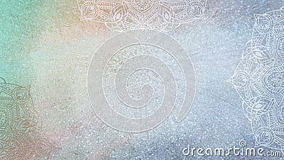 Soft blue, gold and green textured glitter and watercolor background with mandalas Stock Photo