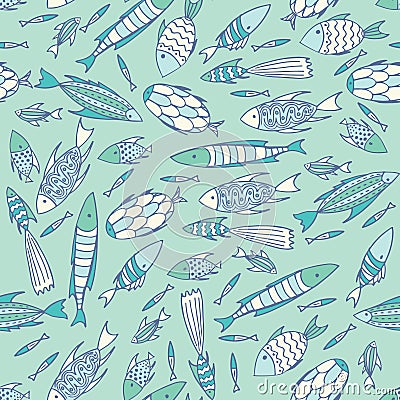 Soft blue pattern with fishes in a chaotic manner Vector Illustration