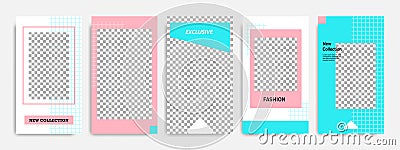 Soft blue peach abstract minimal Instagram layout banner template bundle Vector Illustration
