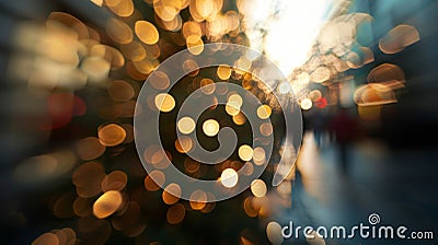 Soft blur of a brightlylit Christmas tree surrounded by dancing shadows Stock Photo