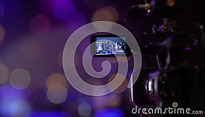 Soft and Blur focus camera show viewfinder image catch motion in interview or broadcast wedding ceremony,Bokeh Background Stock Photo