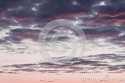 Soft blurred Scenic view of beautiful sunset, pink and purple clouds, evening sky. Natural background with art shades Stock Photo