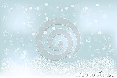 Christmas specific soft blurred winter background with blue, turquoise bokeh, snowflakes pattern Vector Illustration