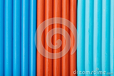 Soft clay from briquettes of cyan, brown and blue for modeling. Plastic colorful material for children art education Stock Photo