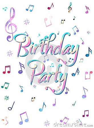 Soft color Birthday party with music pattern, watercolor notes style. vector illustration. Cartoon Illustration
