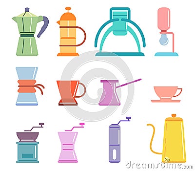 Soft Color Flat Coffee Manual Brewers Set Vector Illustration