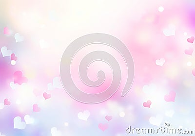 Soft colors pink violet blurred bokeh hearts background,valentine texture Stock Photo