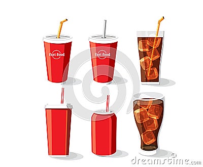 Soft drink bottle and glass, Cold coke drink with ice in a glass Stock Photo