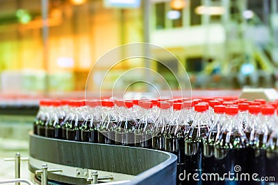 Soft drink bottling line at a factory Stock Photo