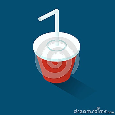 Soft drink cup color isometric style icon, fastfood concept illustration Vector Illustration