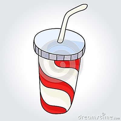 Soft drink in cup with straw vector icon. Vector Illustration