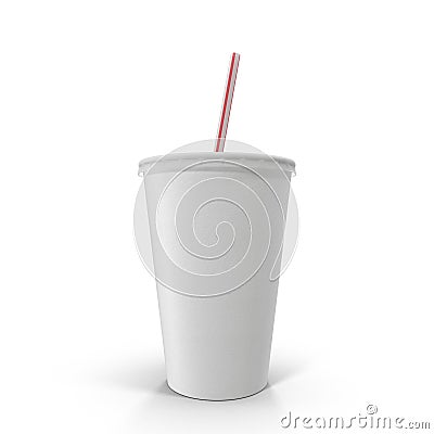 Soft drink paper cup with straw on white. 3D illustration Cartoon Illustration