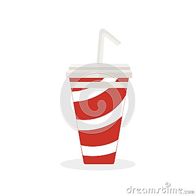 Soft drink with a straw to drink. Delicious cold sparkling water. Fast food. Vector, illustration on white Vector Illustration