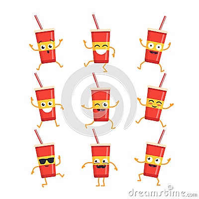 Soft Drink - vector set of mascot illustrations. Vector Illustration