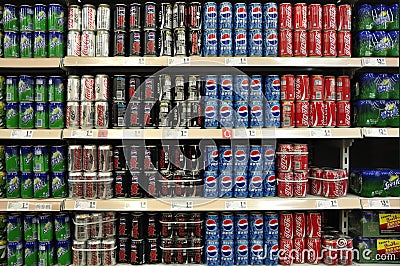 Soft Drinks And Beverages In Supermarket Editorial Stock Photo