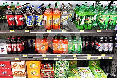 Soft drinks in supermarket Editorial Stock Photo