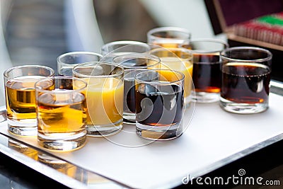 Soft drinks on tray Stock Photo