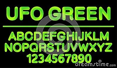 Soft flexible tube neon 3D gradient Alphabet in trendy 2019 color UFO Green Vector Illustration