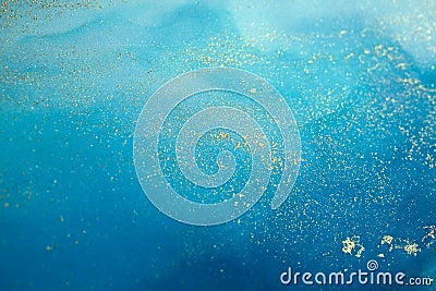 Soft focus Abstract painting background. Blue colors with gold glitter. Marble texture Stock Photo