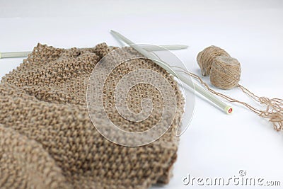 Soft focus on a knitting scarf Stock Photo