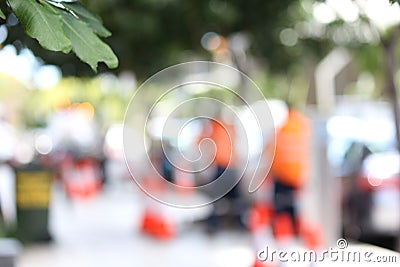 Soft Focus - Men working on road repairs 2 Stock Photo