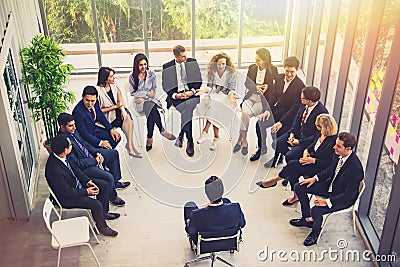 Soft focus-Top view business success concept corporate leaders,multi-ethnic and diversity business group,professional coaching, Stock Photo