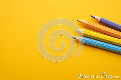Soft focused selective focus Colored pencil isolated on yellow background Stock Photo
