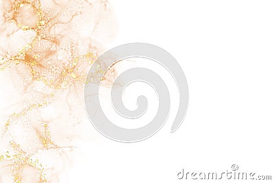 Soft Gold And Orange Water Colors Flowing Across Left Border Of A White Background Stock Photo