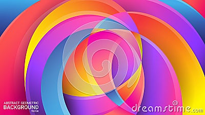 Bright abstract geometric background. Vector. Colorful colors of the rainbow. Distorted intersecting wavy lines. 3D effect, glow. Vector Illustration