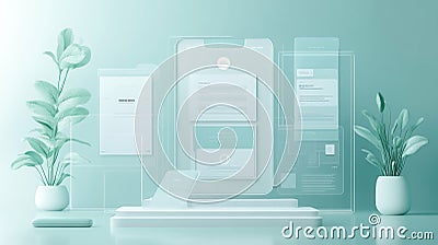 Sleek UIUX wireframe background with transparent elements and design mockups for digital branding projects Stock Photo