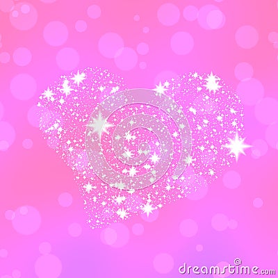 Soft heart composed of white stars on pink bokeh background Stock Photo