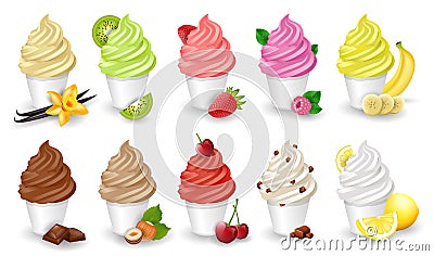 Soft ice cream cups varieties set isolated Stock Photo