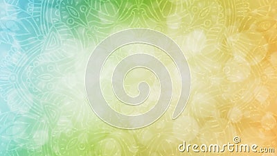 Soft lime green, yellow and orange textured bokeh background with mandala Stock Photo