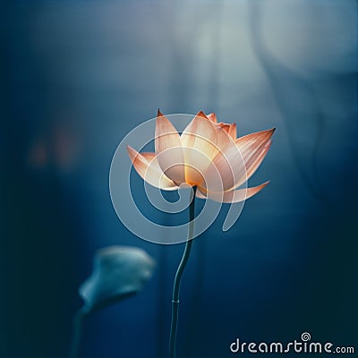 Soft Natural Light Reflection On Lotus Flower: A Blurry Analog Photograph Stock Photo