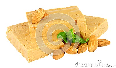 Soft Nougat Portions Isolated On A White Background Stock Photo