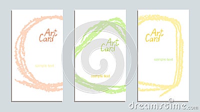 Soft pastel color hand drawing artistic stroke copy space card set. Stock Photo