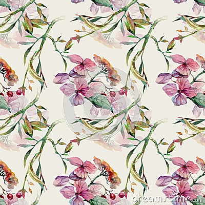 Soft pattern with watercolor flowers Stock Photo