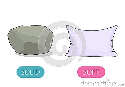 Soft pillow for sleeping and hard stone. the concept of teaching children the opposite adjective and Soft and Hard Vector Illustration